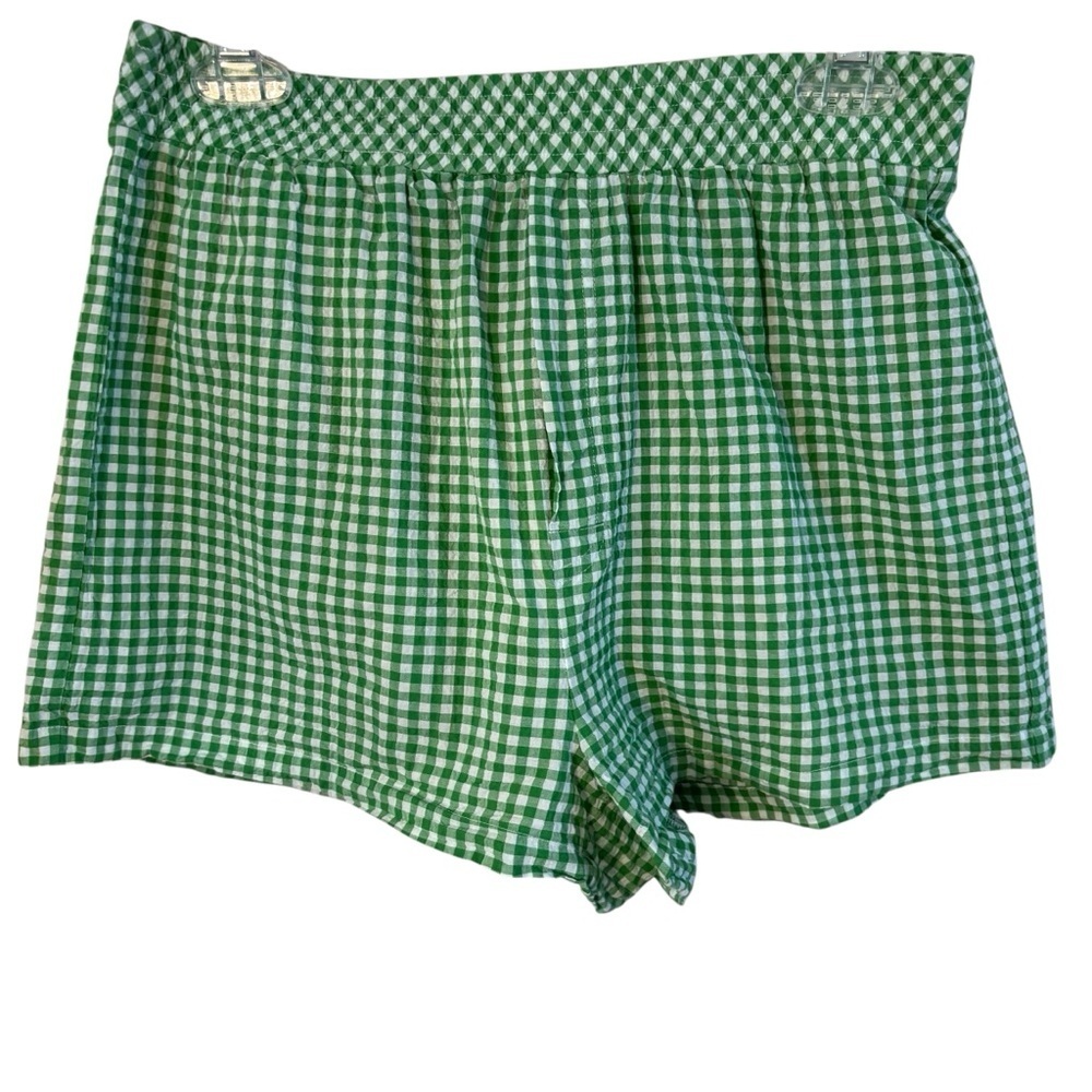 Sunday Best Shorts Medium Green White Gingham High Waist Checkered Cotton Light